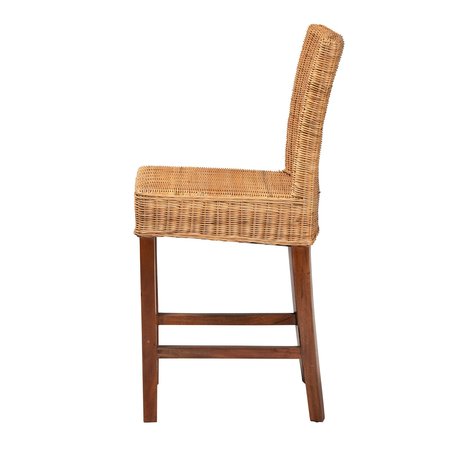 Baxton Studio Racquel Modern Bohemian Natural Rattan and Mahogany Wood Counter Stool 217-12734-ZORO